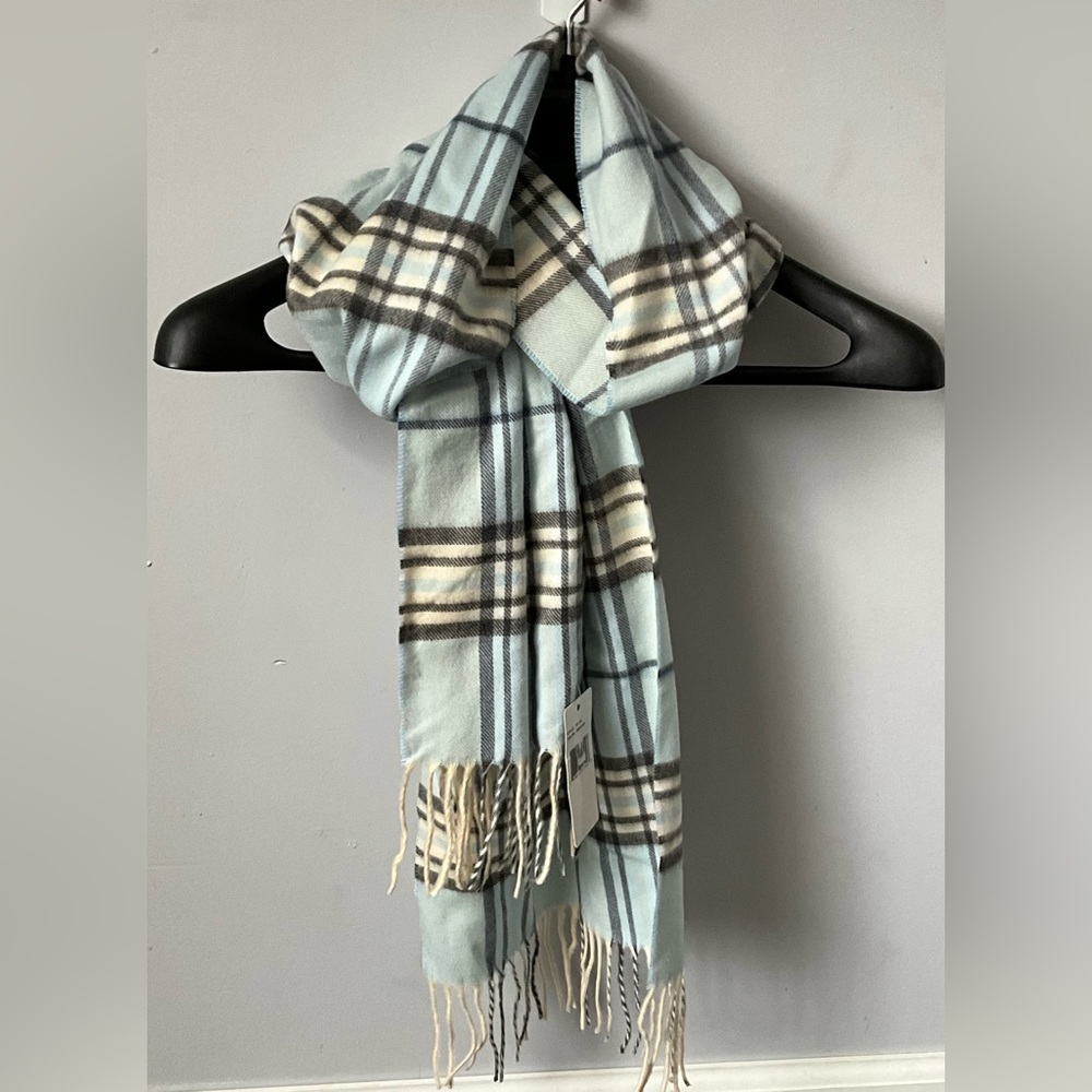 NWTCashmink by V. Fraas Rainbow BLUE Scarf W/Fringe Made In Germany 12X66